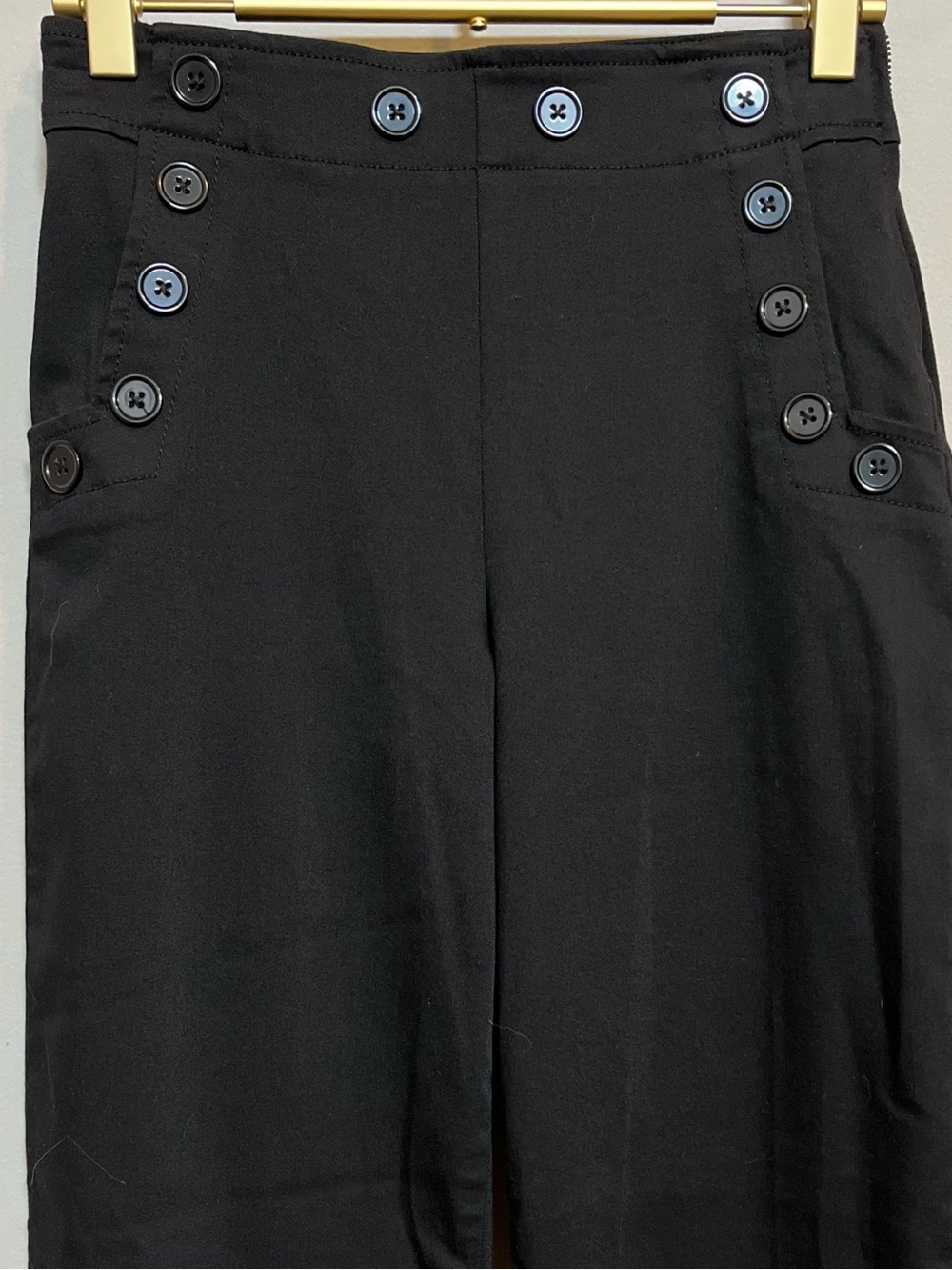Level 99 Black Sailor Button Cropped Wide Leg Trousers Hi Rise | Classic Neutral - Picture 8 of 9